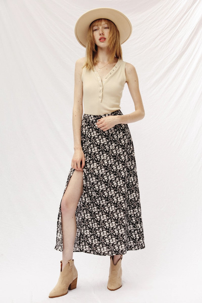 Printed Maxi Skirt with Slit