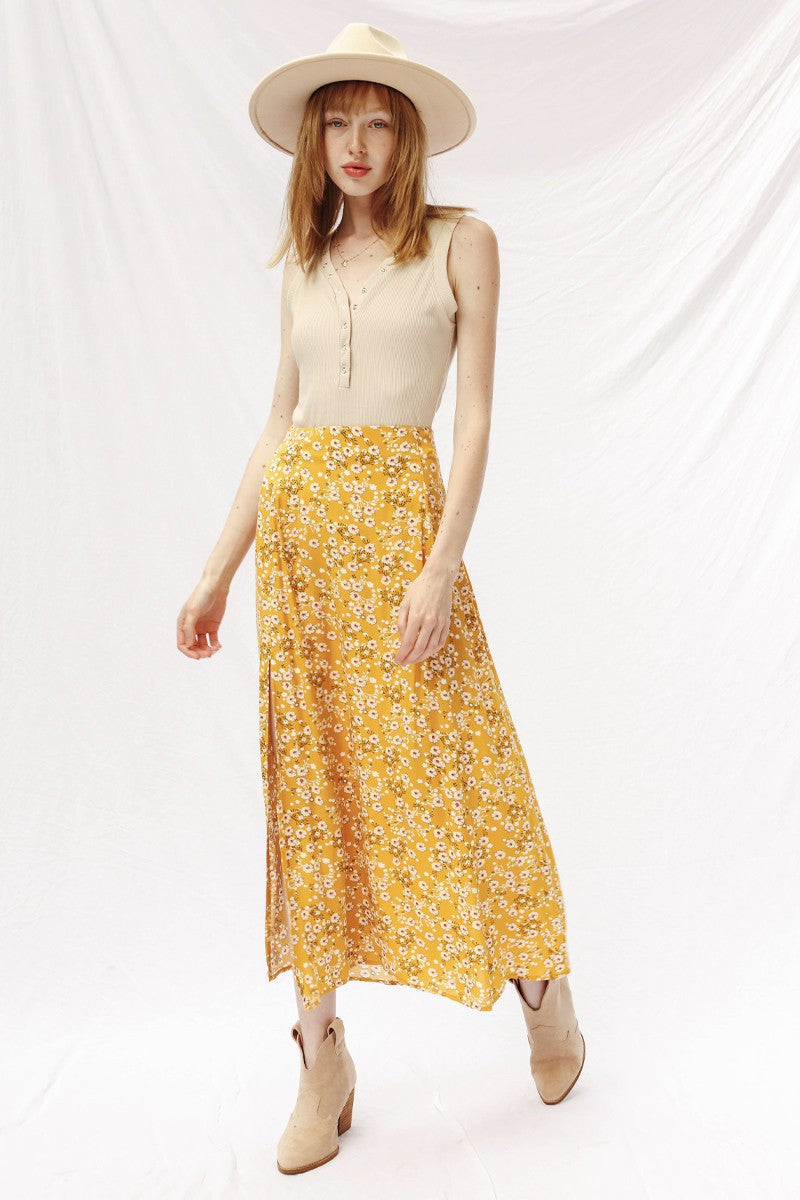 Printed Maxi Skirt with Slit