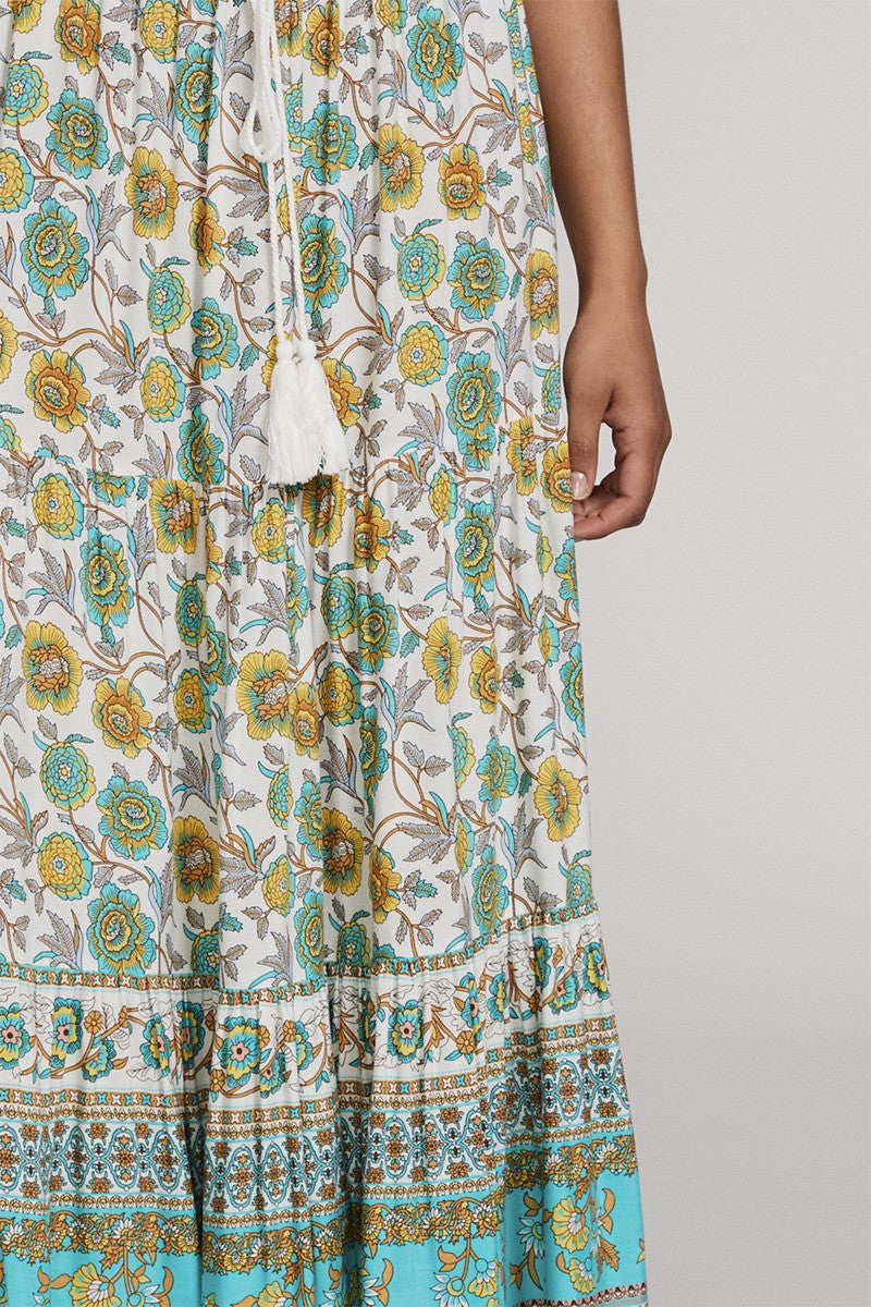 Boho Bloom Tassel-Tie Printed Maxi Skirt