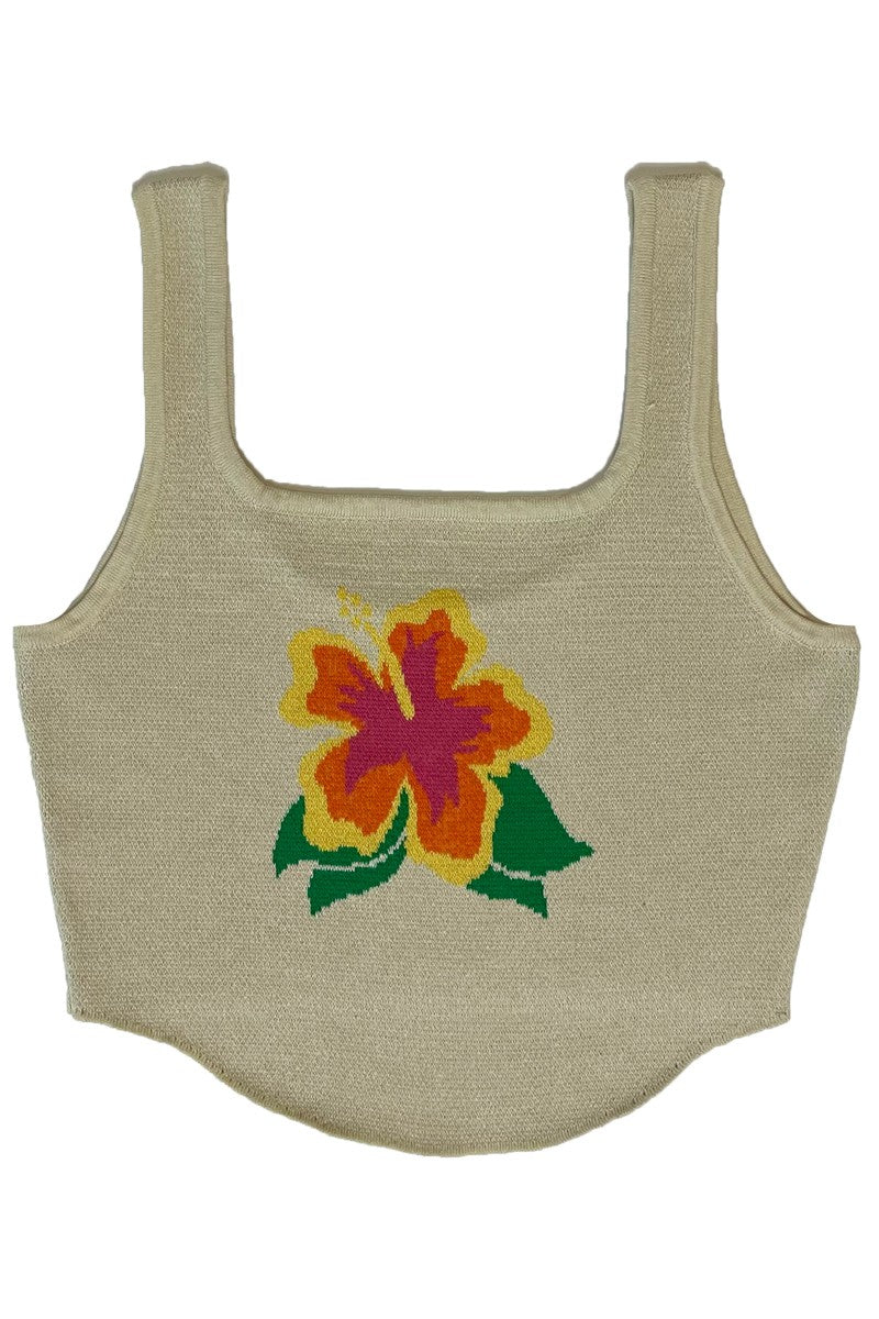 Hibiscus Bloom Knit Crop Tank