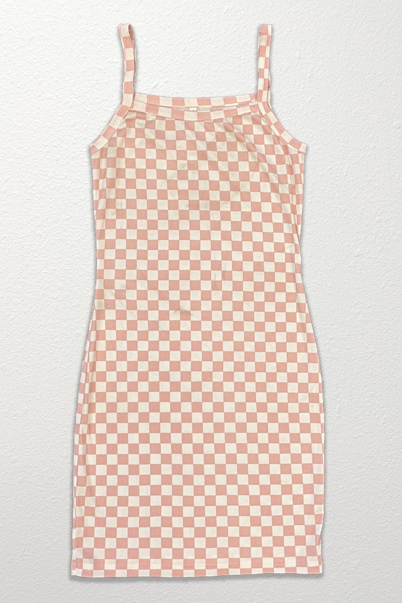 Grid Play: Checkered Rib Knit Tank Dress