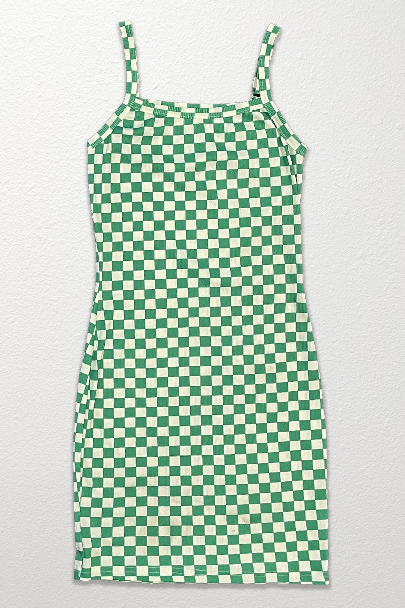 Grid Play: Checkered Rib Knit Tank Dress