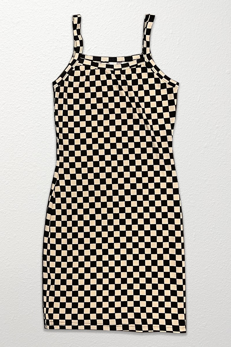 Grid Play: Checkered Rib Knit Tank Dress
