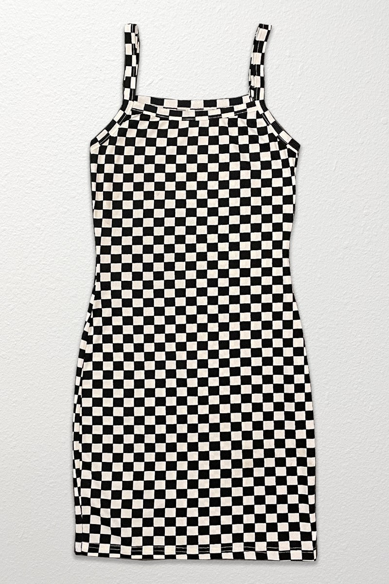 Grid Play: Checkered Rib Knit Tank Dress