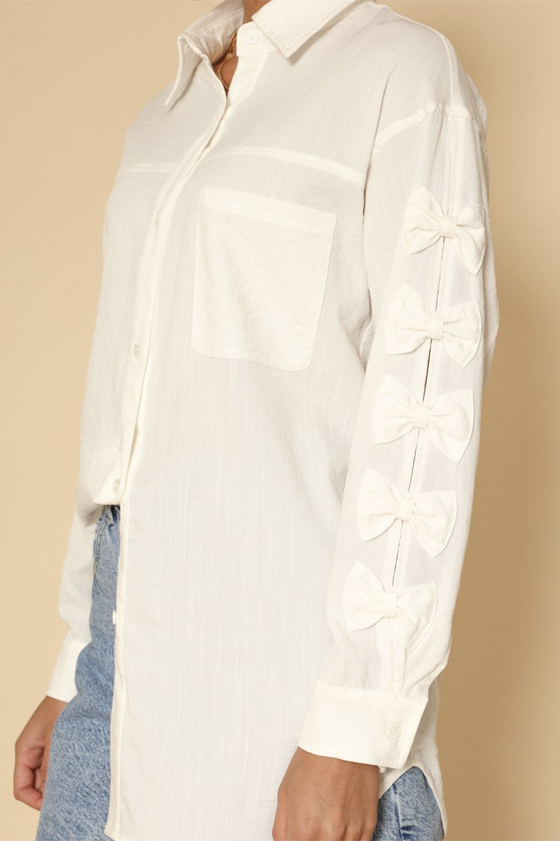 Signature Charm: Bow Sleeve Button-Down Shirt – Exclusive Design