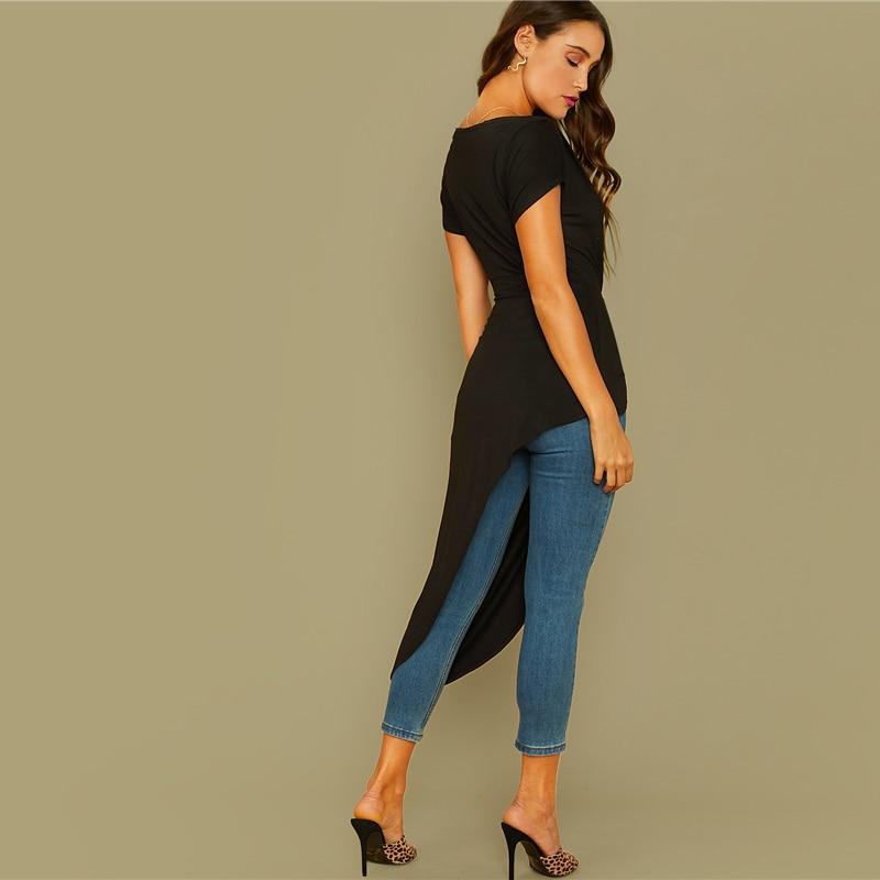 Black Off-Shoulder Twist Front Asymmetrical Hem Top – Effortlessly Chic