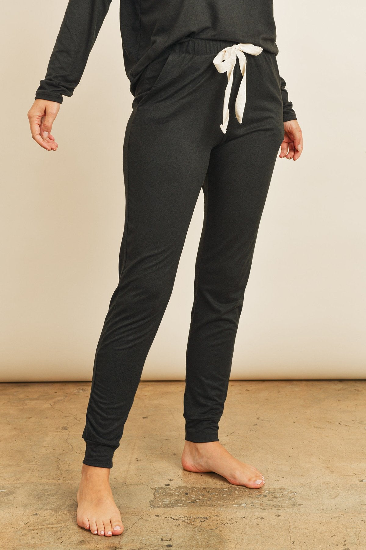 Cozy Solid Brushed Top and Jogger Set with Self-Tie