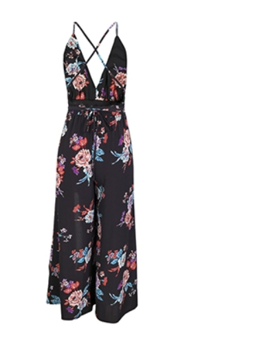 Desert Muse: V-Neck Backless Bohemian Jumpsuit