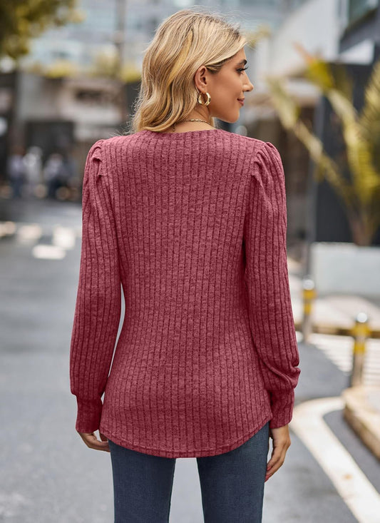 Soft Grace Puff-Sleeve Knit Sweater