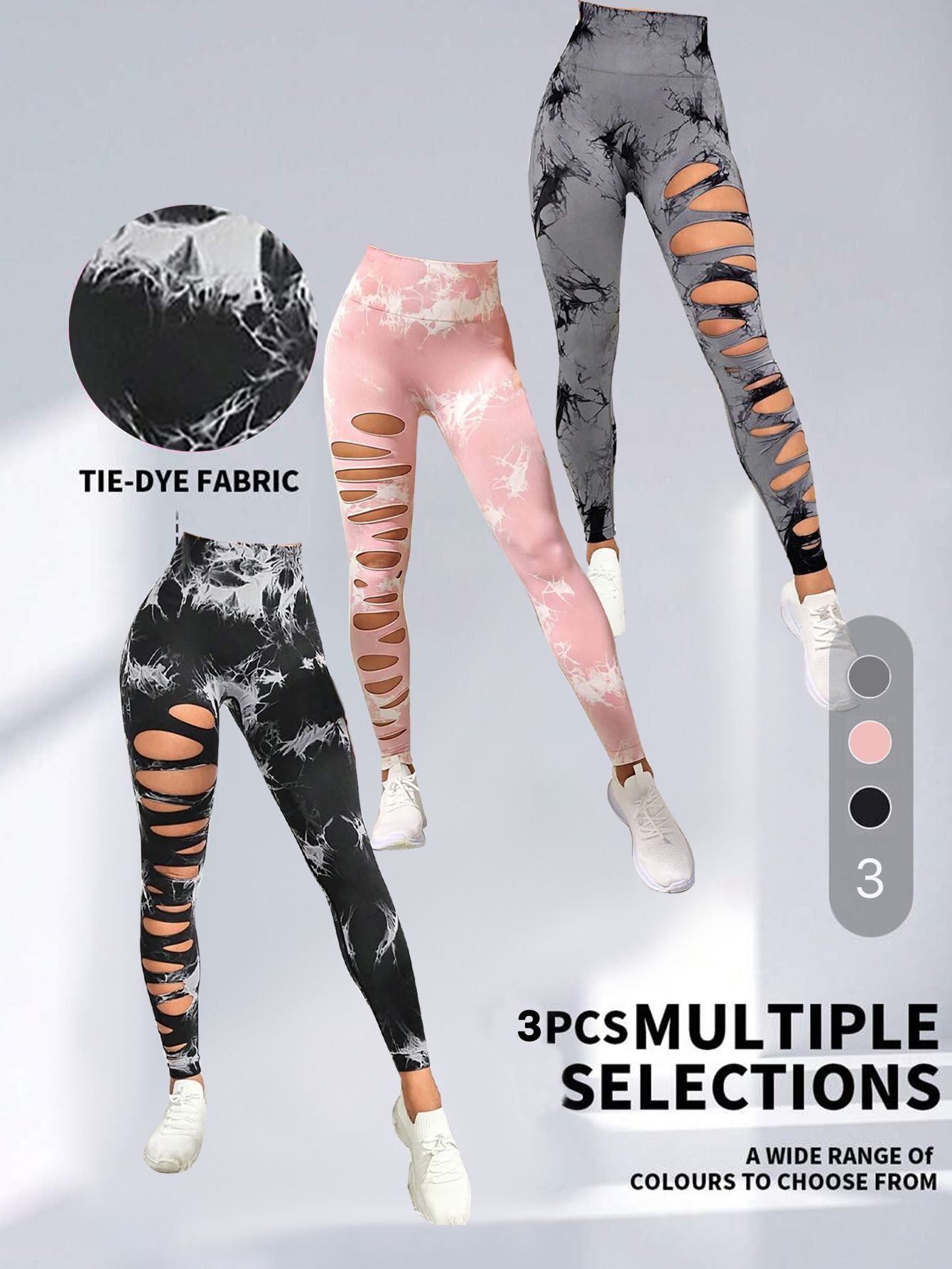 Triple Impact Cutout Scrunch Leggings – 3-Pack Tie-Dye Edition