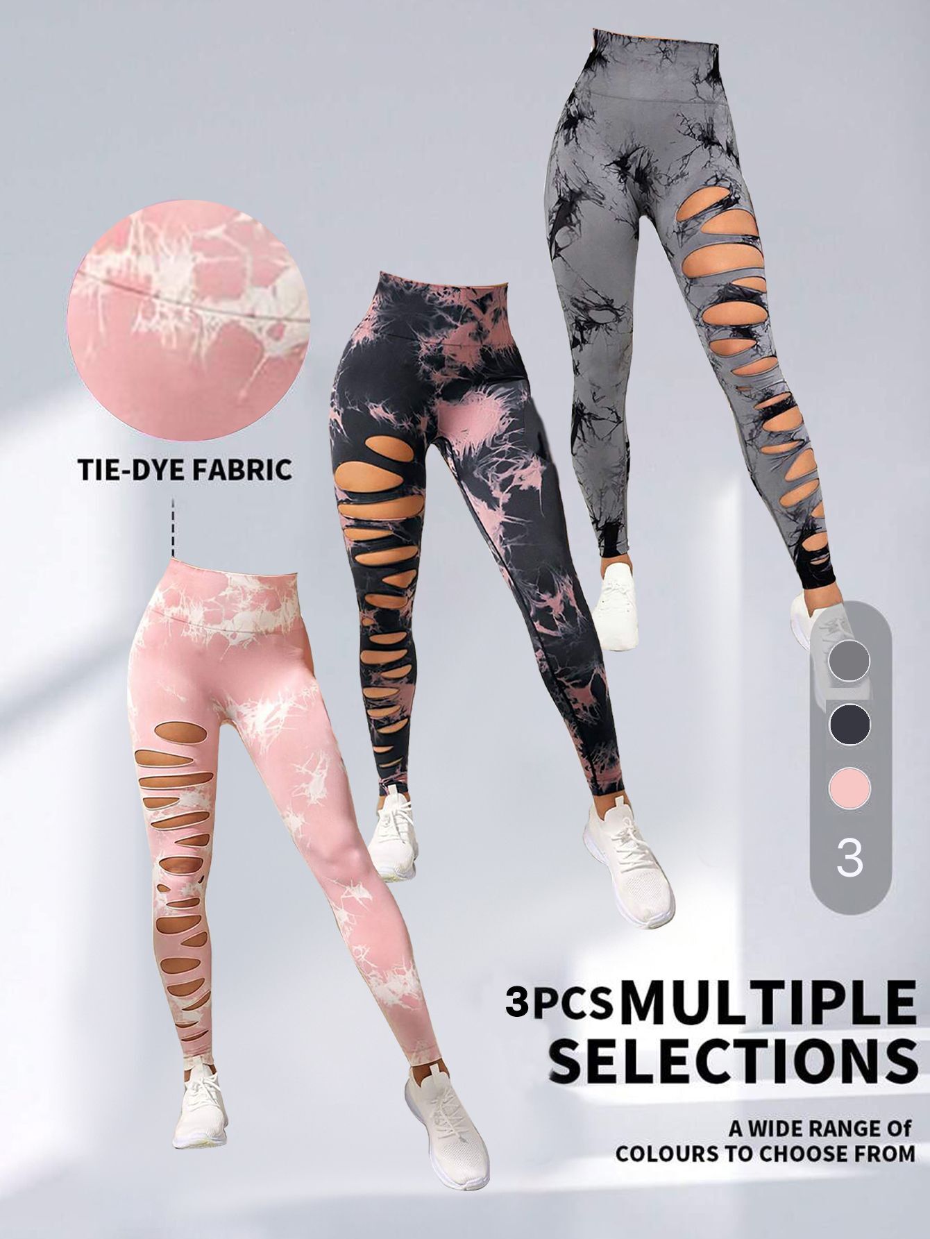 Triple Impact Cutout Scrunch Leggings – 3-Pack Tie-Dye Edition