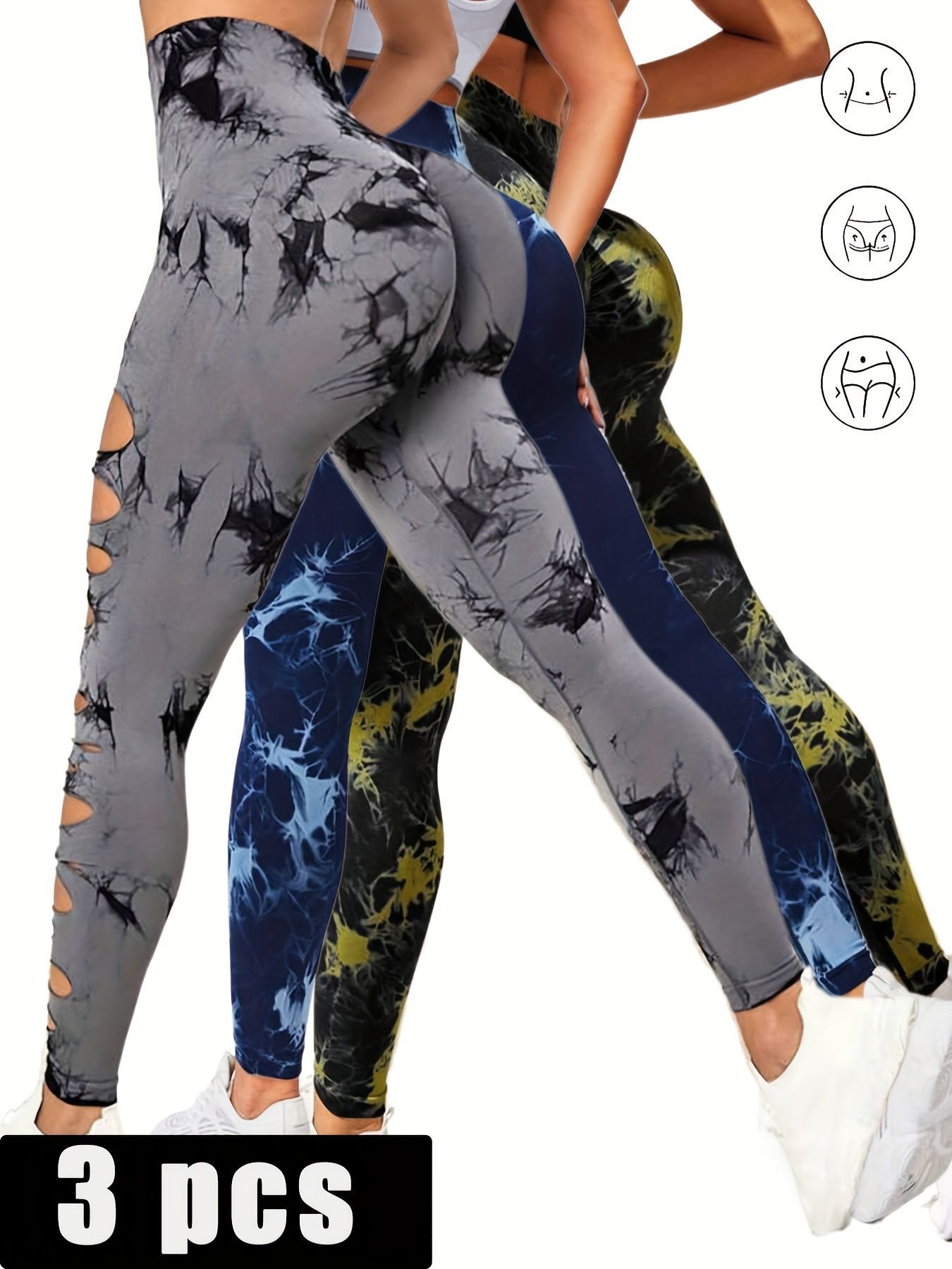 Triple Impact Cutout Scrunch Leggings – 3-Pack Tie-Dye Edition