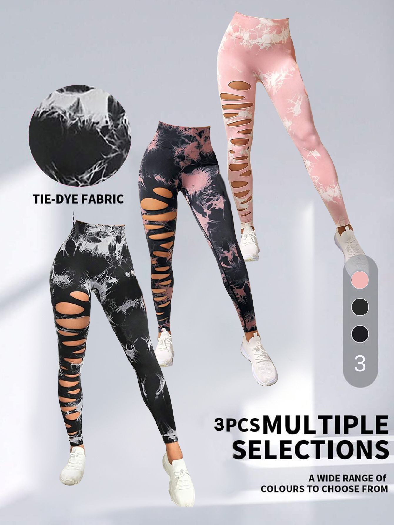 Triple Impact Cutout Scrunch Leggings – 3-Pack Tie-Dye Edition