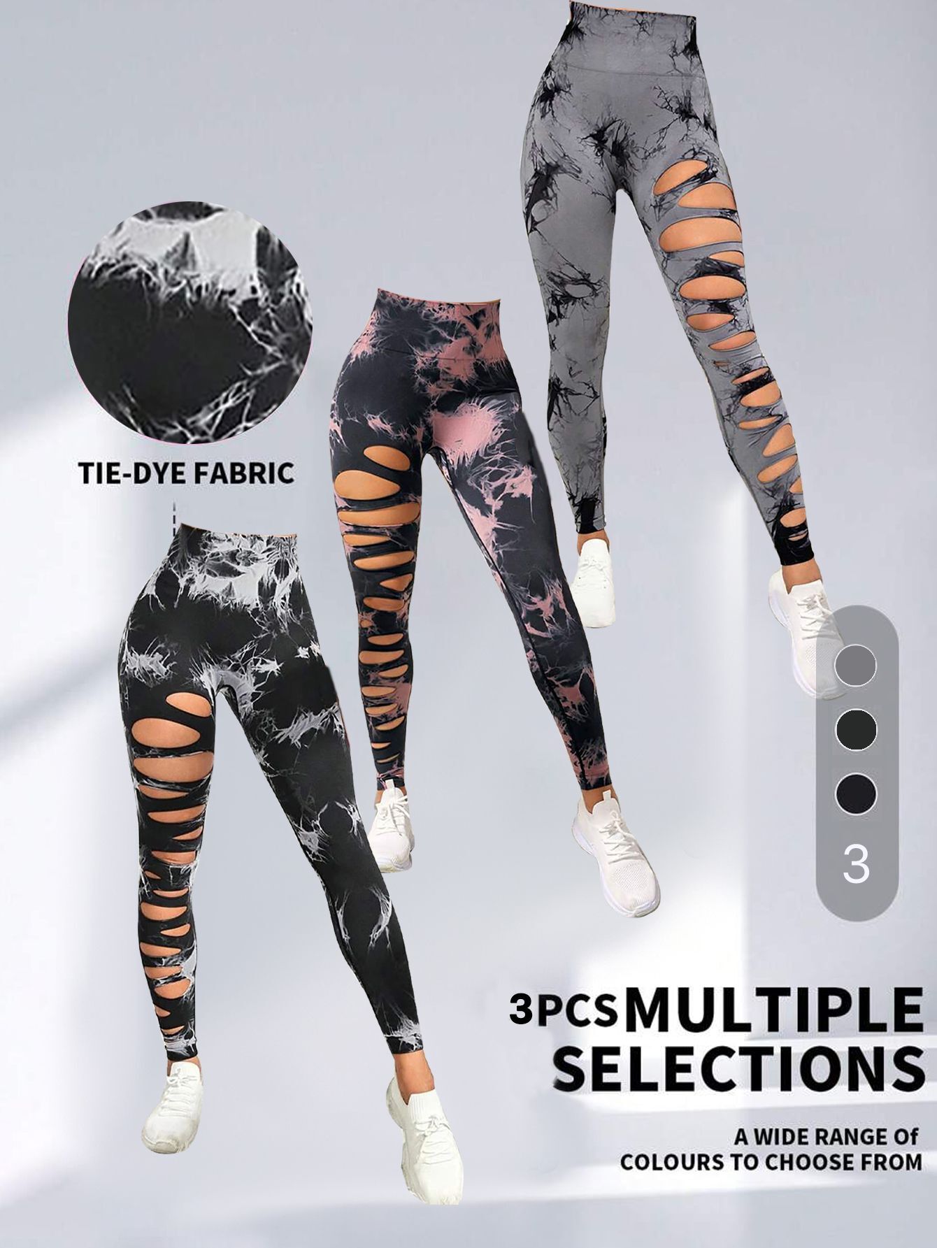 Triple Impact Cutout Scrunch Leggings – 3-Pack Tie-Dye Edition