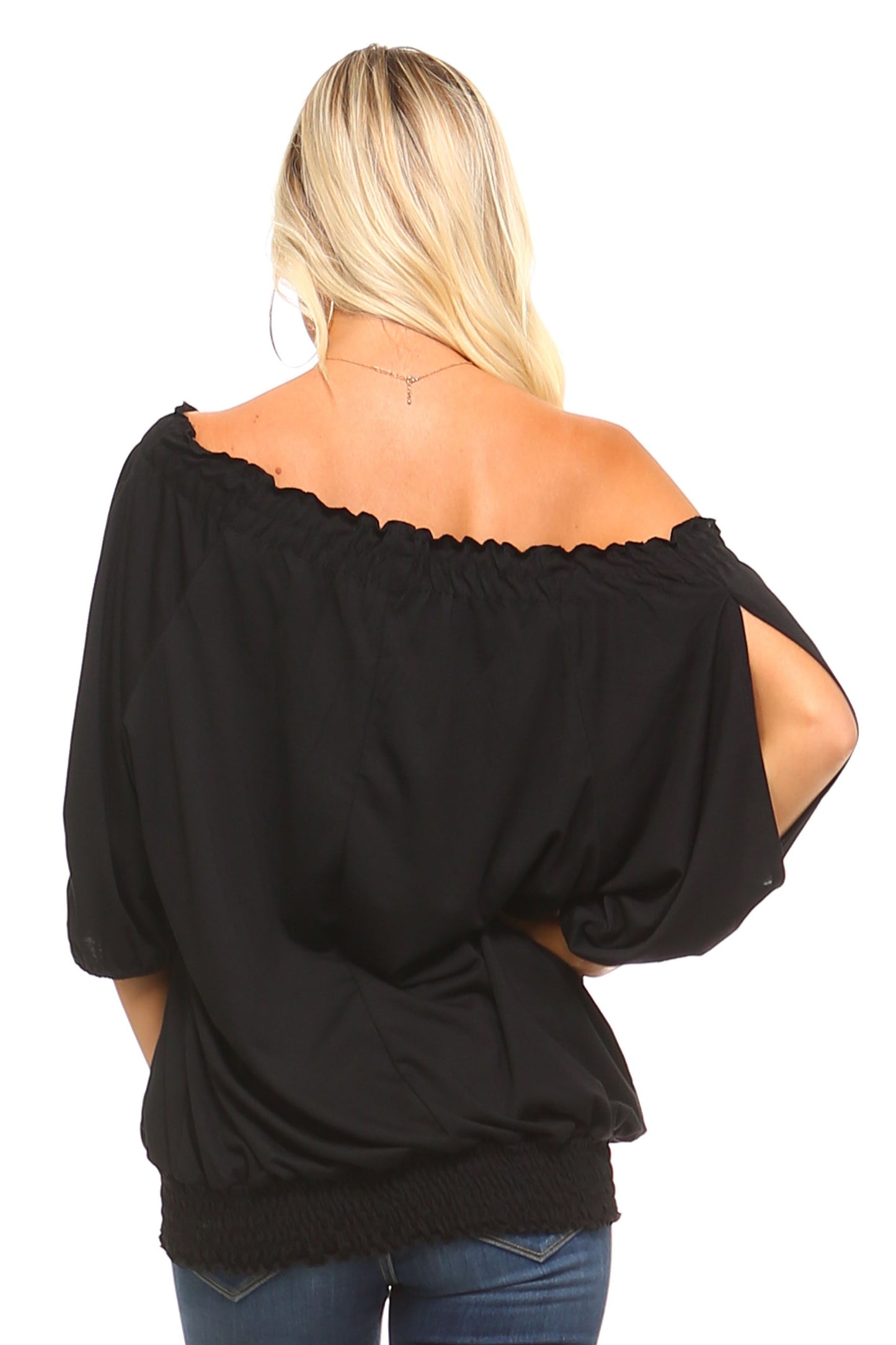 Willow Breeze: 3/4 Sleeve Peasant Top with Elastic Neckline