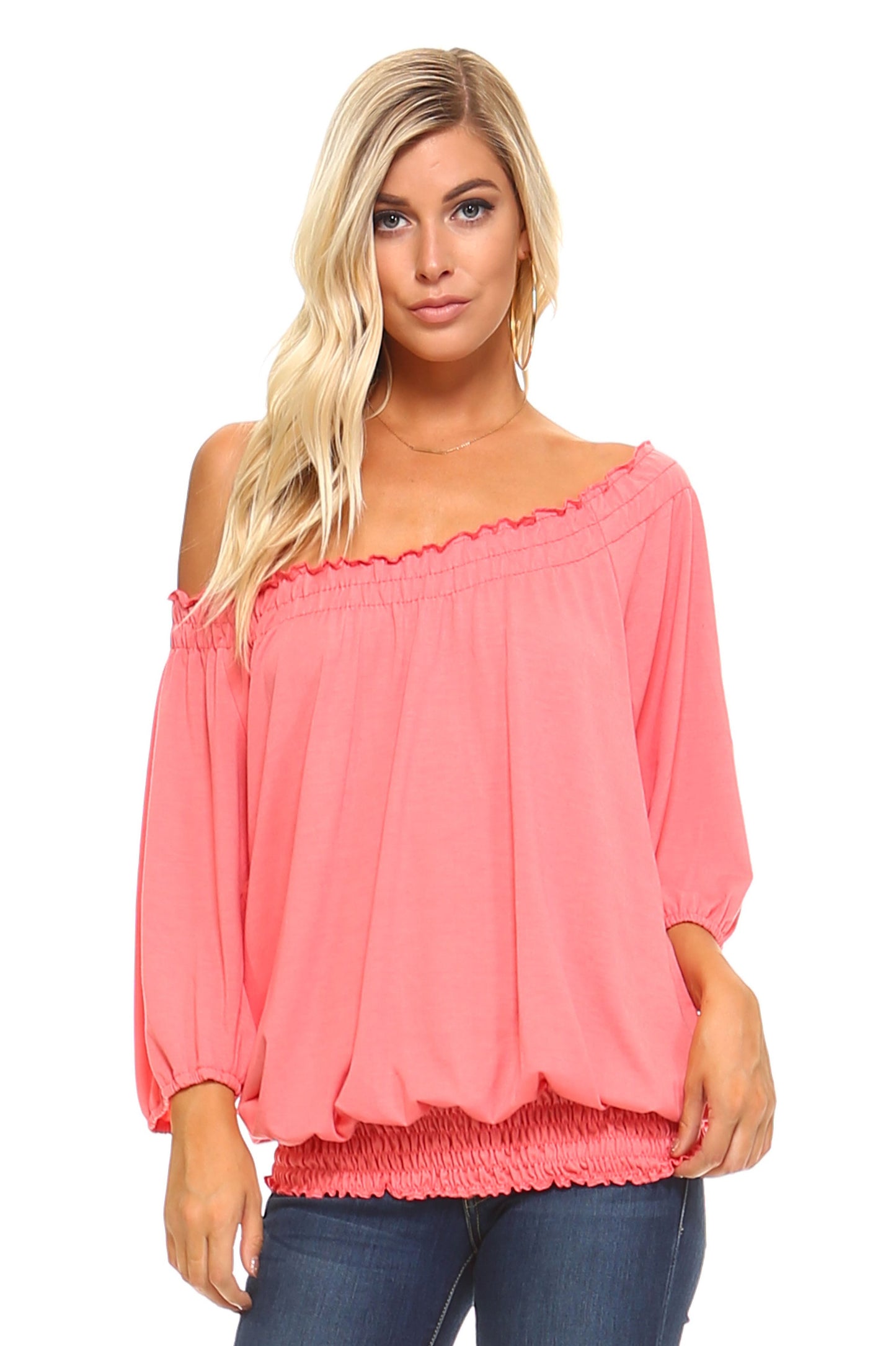 Willow Breeze: 3/4 Sleeve Peasant Top with Elastic Neckline