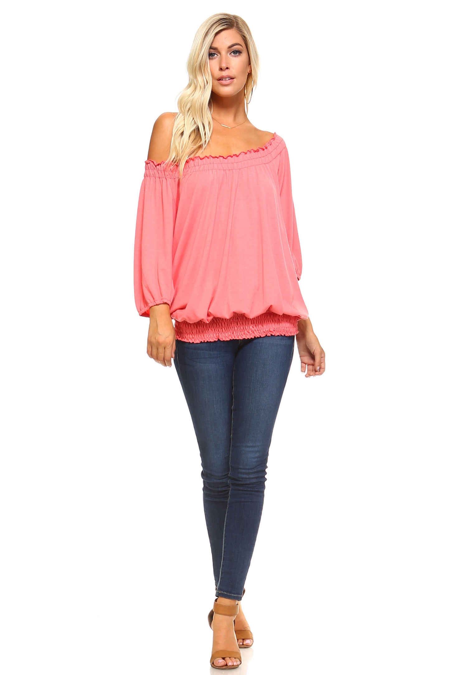 Willow Breeze: 3/4 Sleeve Peasant Top with Elastic Neckline