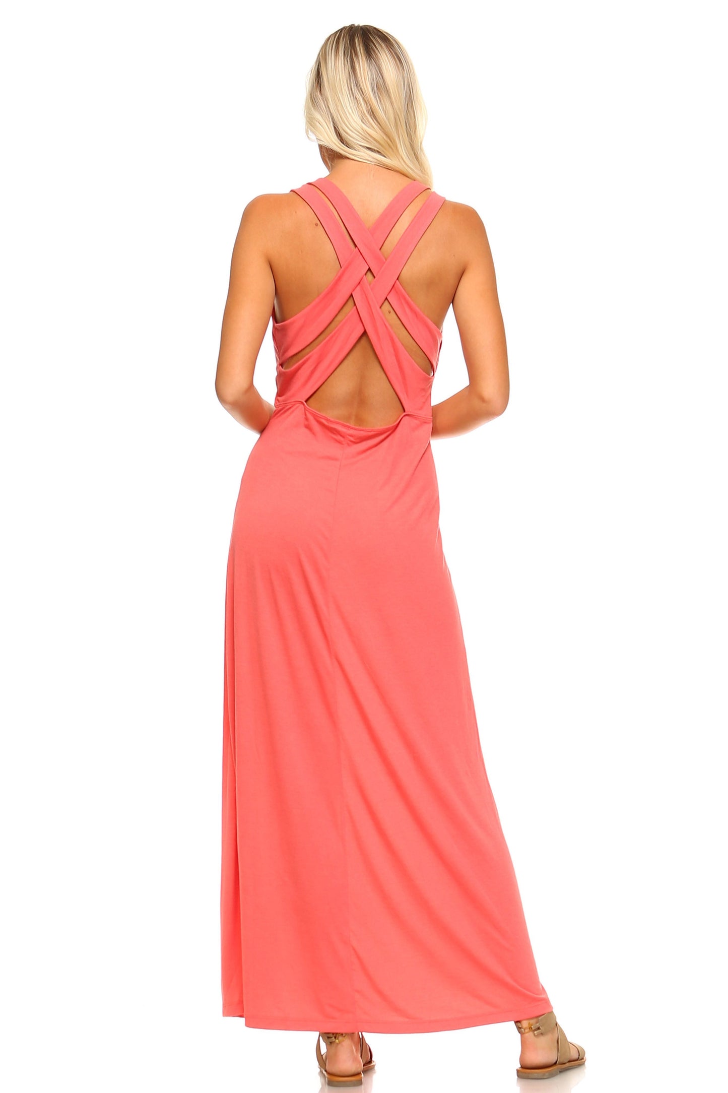 Coastal Breeze Halter Maxi Dress – Cross-Back Elegance for Every Escape