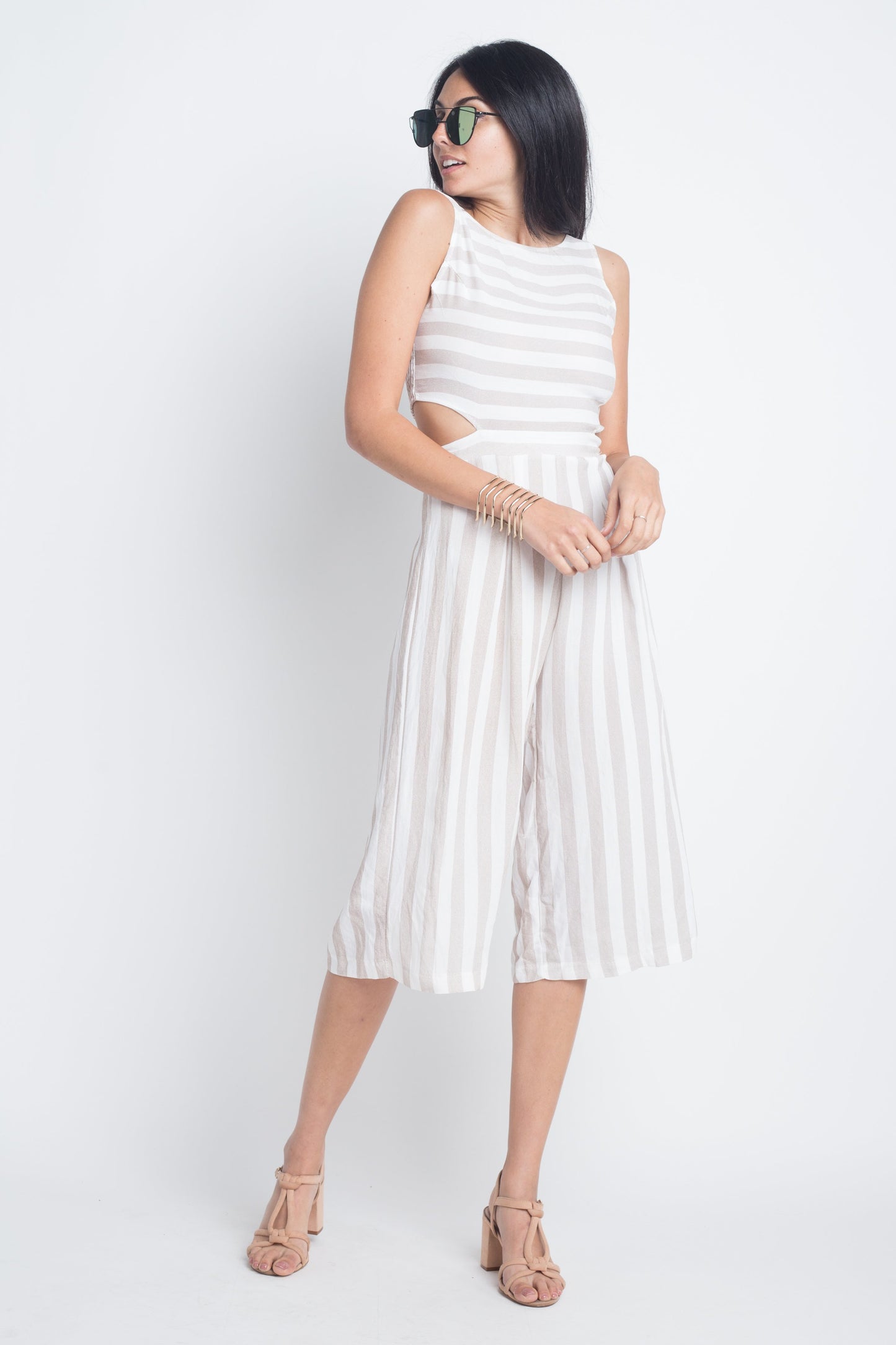 Riviera Bold: Sleeveless Stripe Cut-Out Jumpsuit