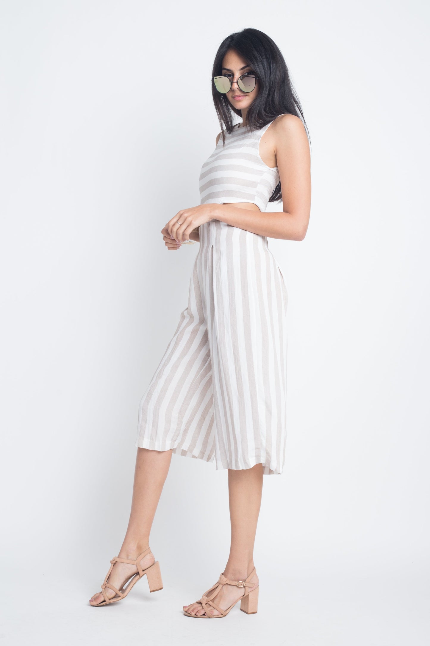 Riviera Bold: Sleeveless Stripe Cut-Out Jumpsuit