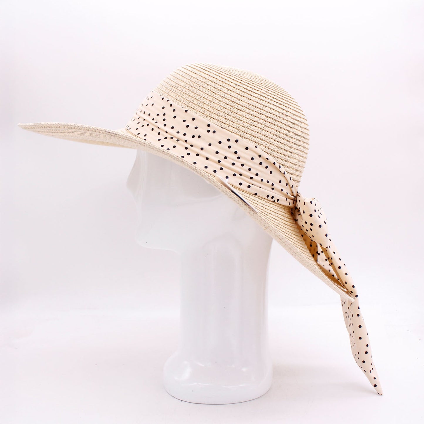 Sunny Belle: Floppy Straw Hat with Polka Dot Ribbon