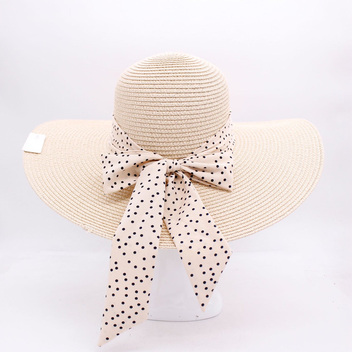 Sunny Belle: Floppy Straw Hat with Polka Dot Ribbon