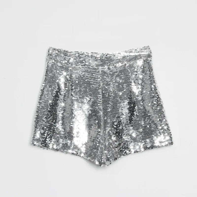 High Voltage: Sequin Zip-Up High Waist Shorts