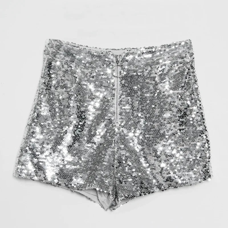 High Voltage: Sequin Zip-Up High Waist Shorts