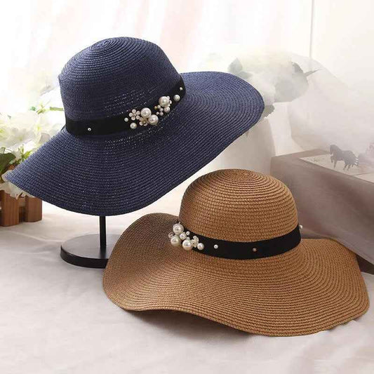 Round Top Raffia Wide Brim Straw Hats Summer Sun Hats
