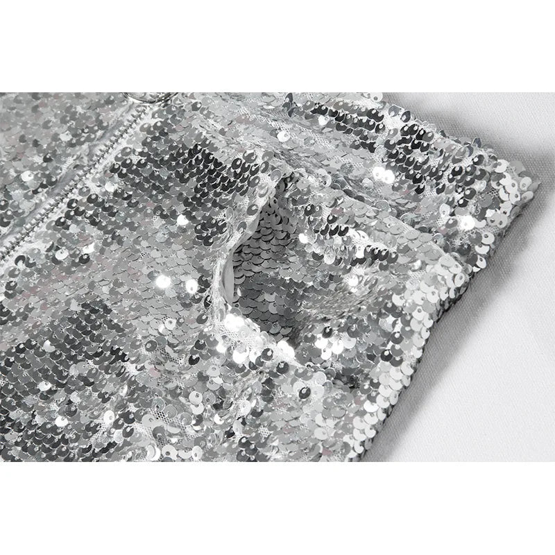 High Voltage: Sequin Zip-Up High Waist Shorts