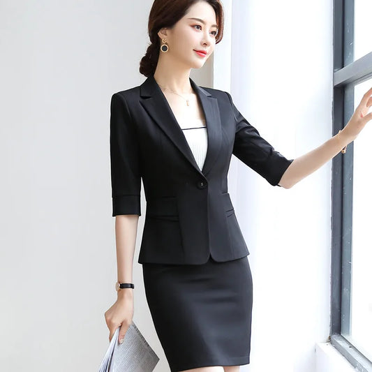 Half-Sleeve Blazer and Skirt Suit | Sophisticata™