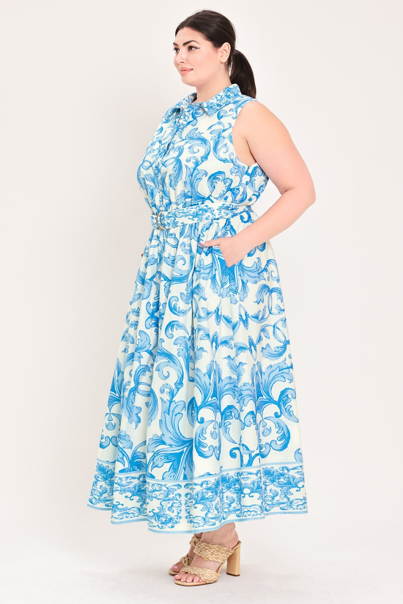 Blue Chateau Belted Woven Maxi Dress