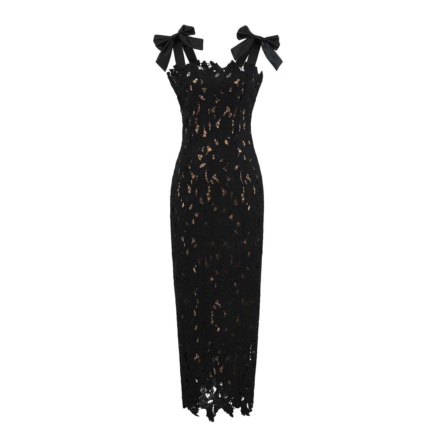 Black Floral Lace Midi Dress
