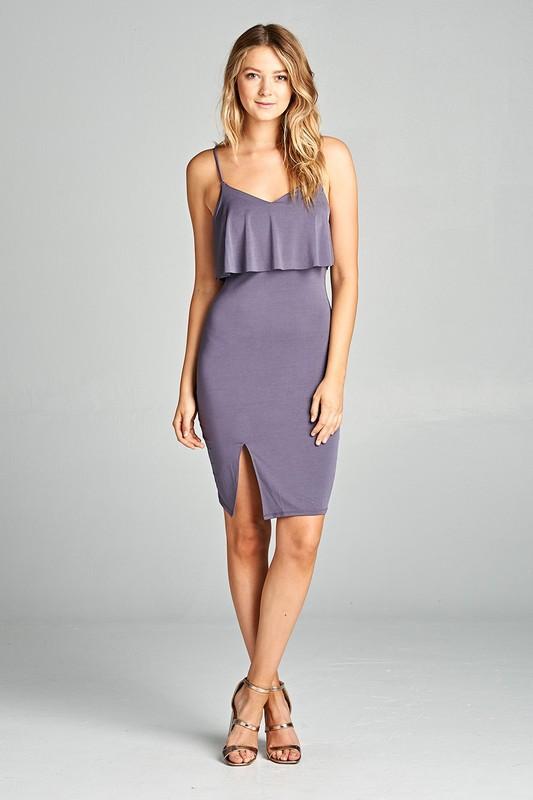 Riviera Ruffle Slit Bodycon Dress – Sleeveless & Chic