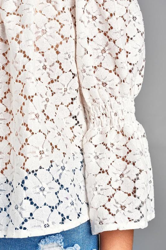 Luna Lace: Off-Shoulder 3/4 Sleeve Floral Top