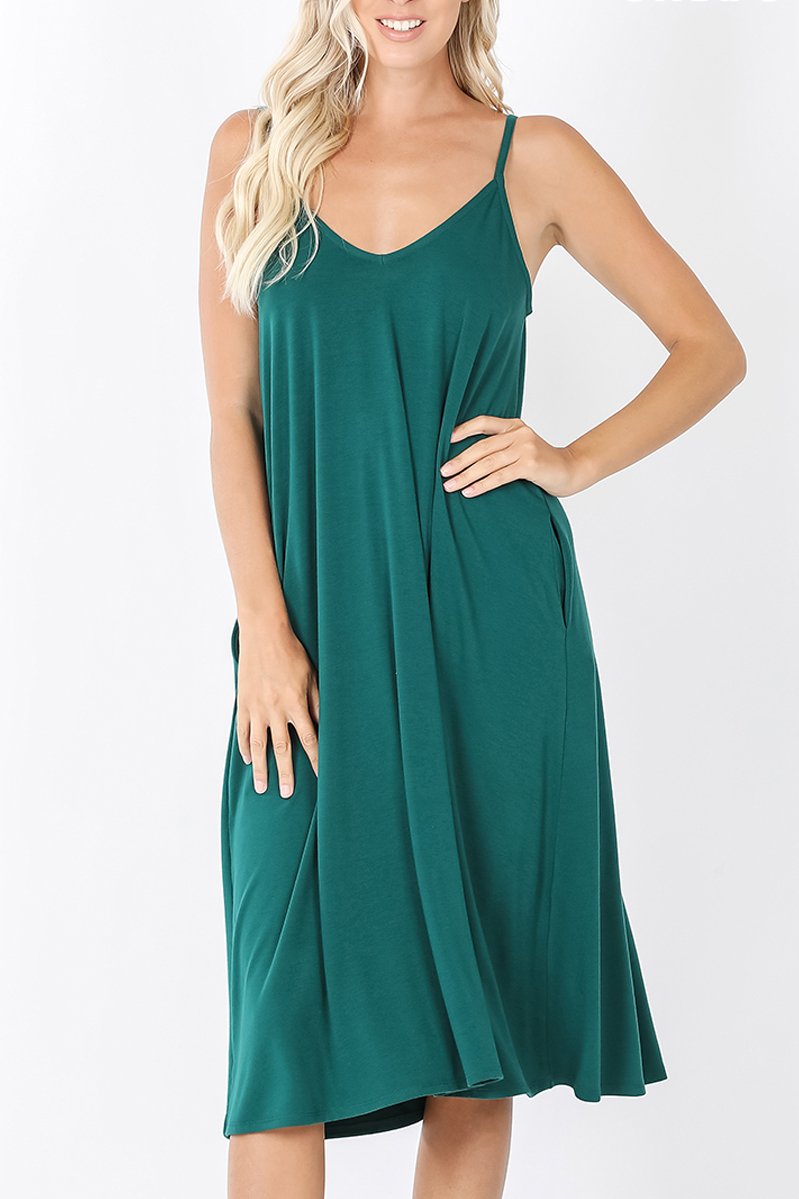 Sunlit Ease: V-Neck Cami Knee-Length Dress