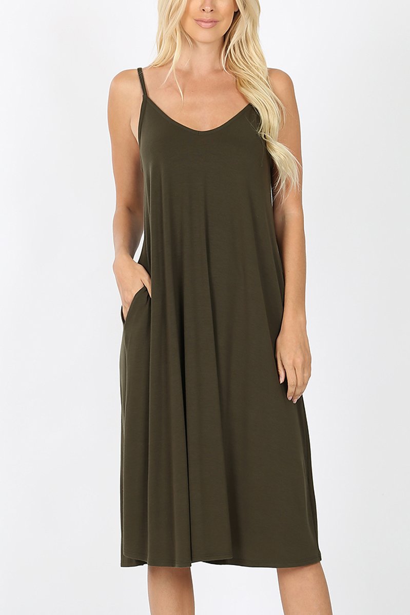 Sunlit Ease: V-Neck Cami Knee-Length Dress