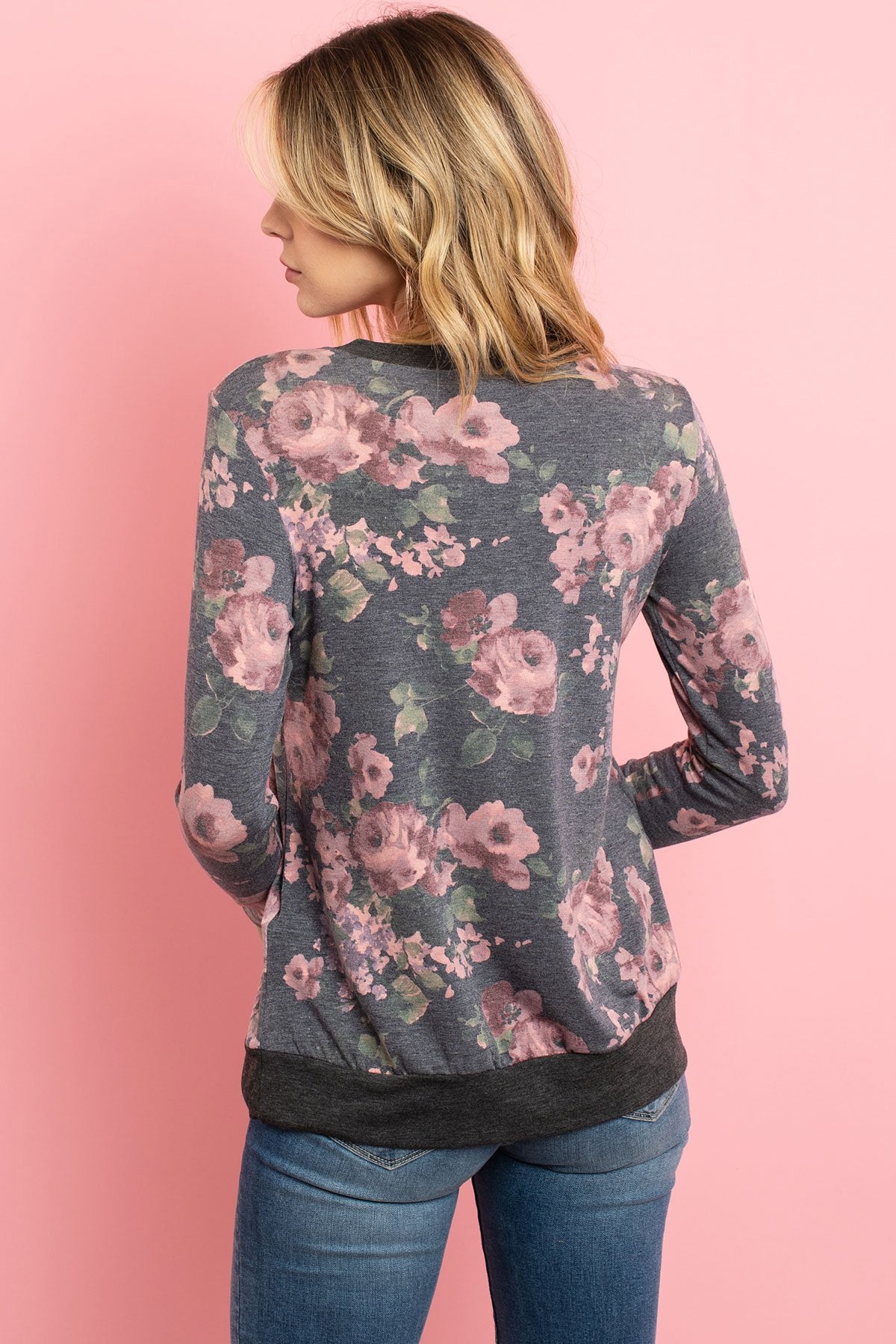 Flora Grace: Long Sleeve Floral Top with Button Detail