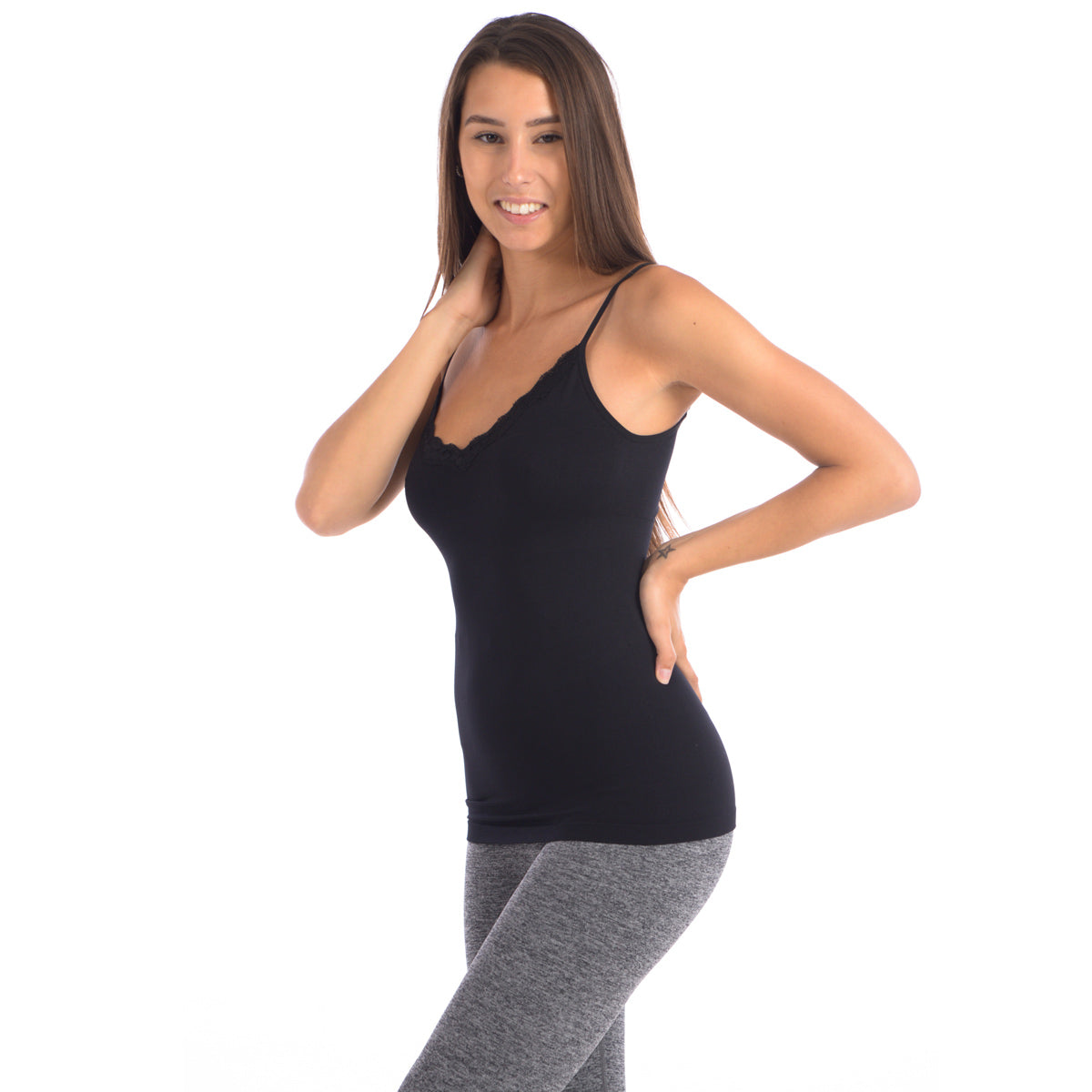 Silhouette Lace: Seamless Slimming Camisole – Black