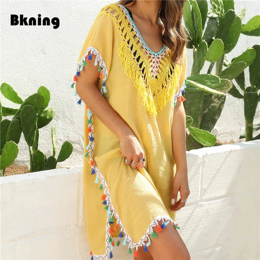 Beach Cover Up for Women Swimwear Tunic Fringe Ups