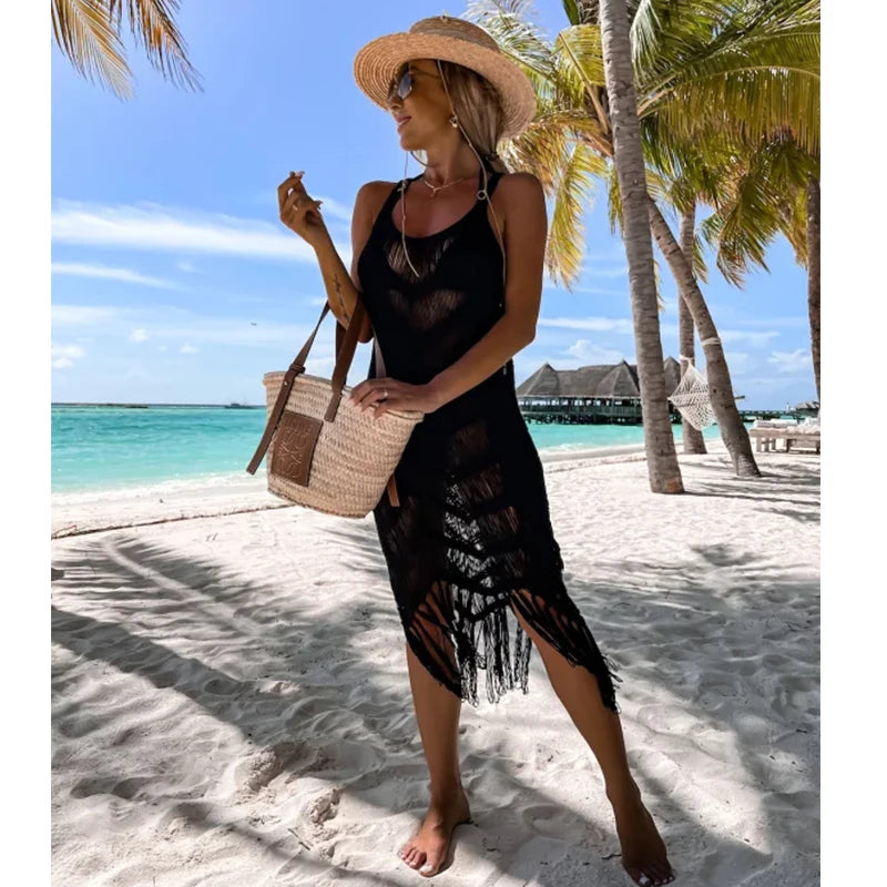 White Crochet Tunic Bikini Cover-Ups Sexy Hollow Out