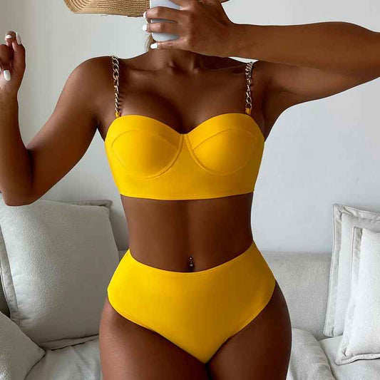 High-Waist Chain Strap Bikini Set
