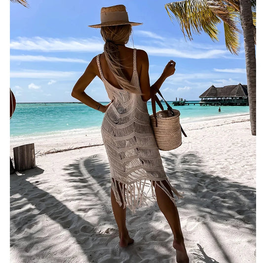 White Crochet Tunic Bikini Cover-Ups Sexy Hollow Out