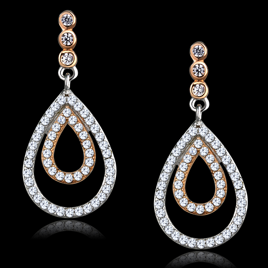 Radiant Blush: Rose Gold & Rhodium Sterling Silver CZ Earrings