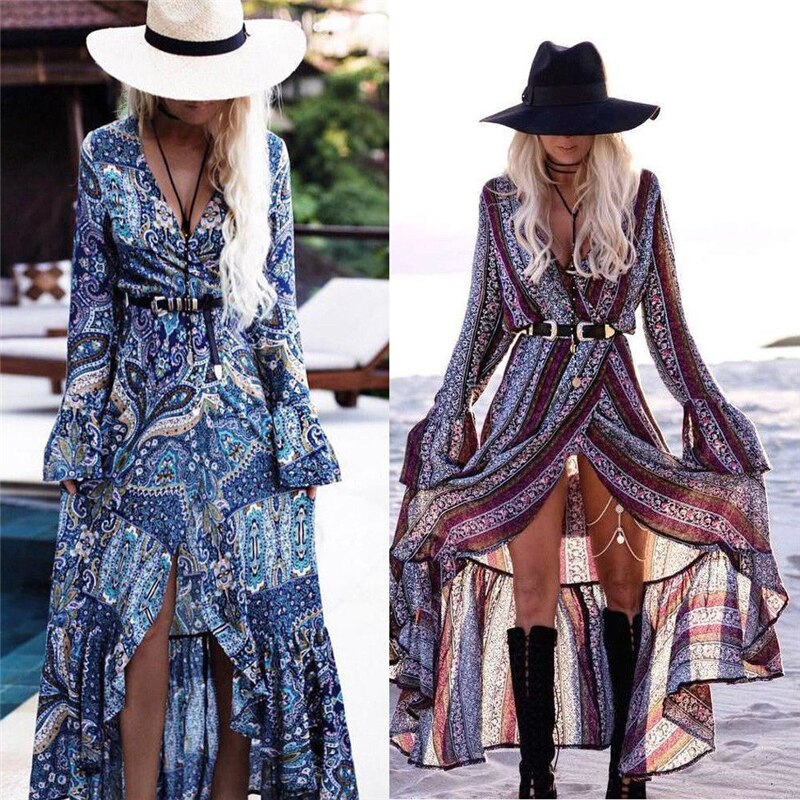 Boho Chic Maxi Dress – Vintage Floral Elegance
