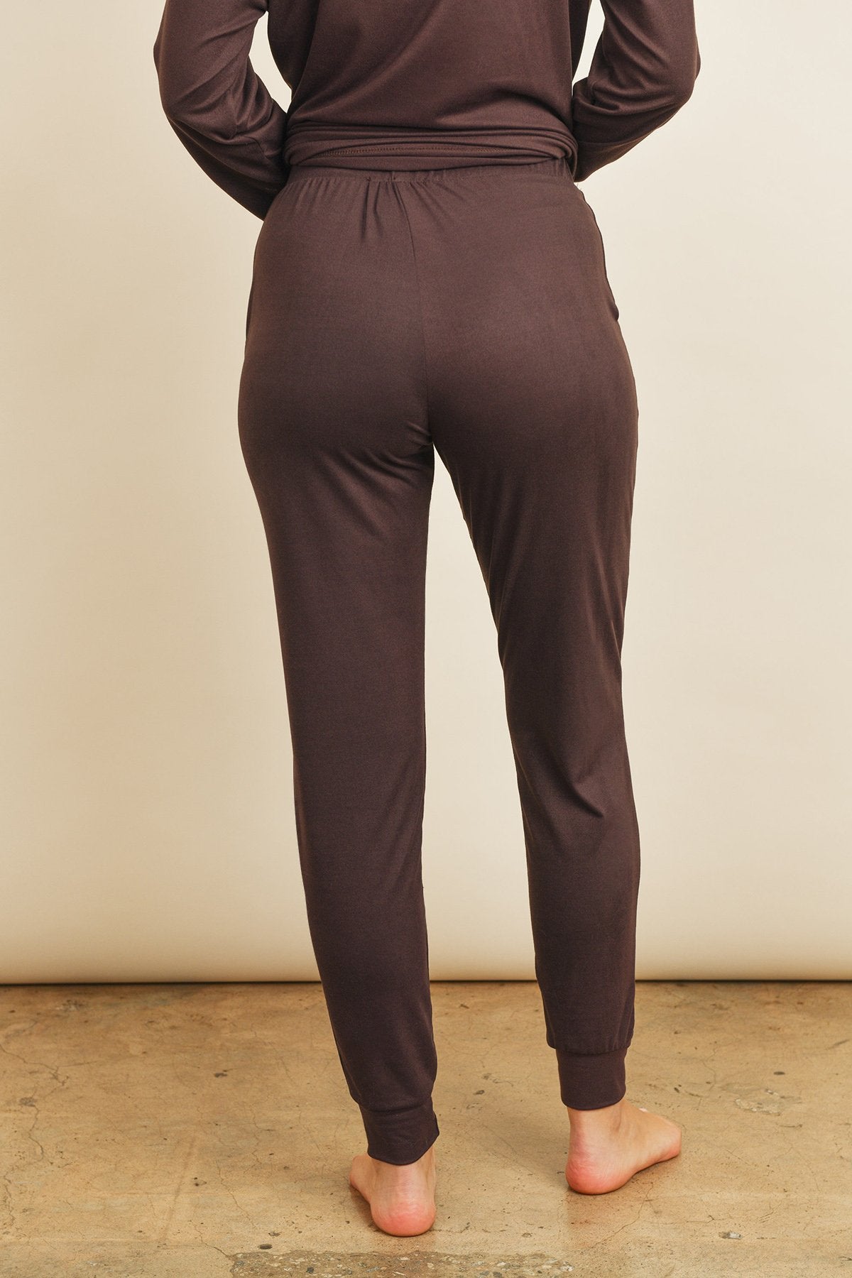 Cozy Solid Brushed Top and Jogger Set with Self-Tie