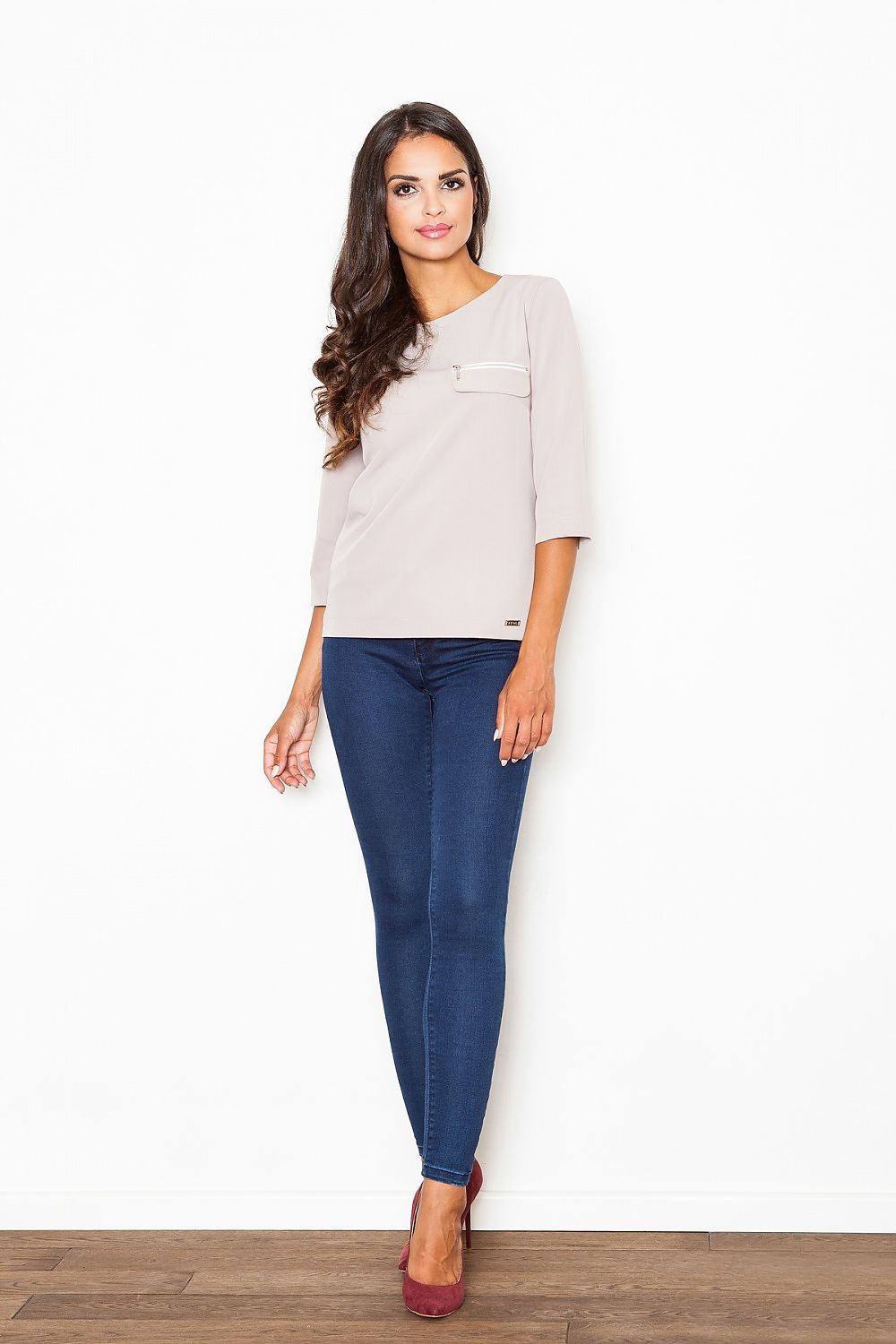 Chic Loose-Fit Blouse with Decorative Zipper Pocket by Figl - Model 111533