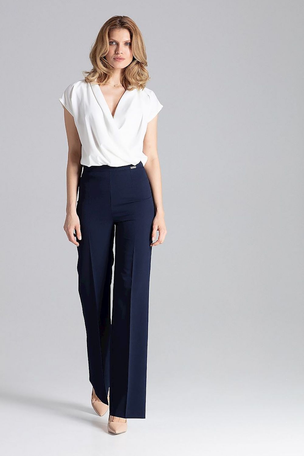 Elegant Envelope Neckline Blouse by Figl – Model 129811