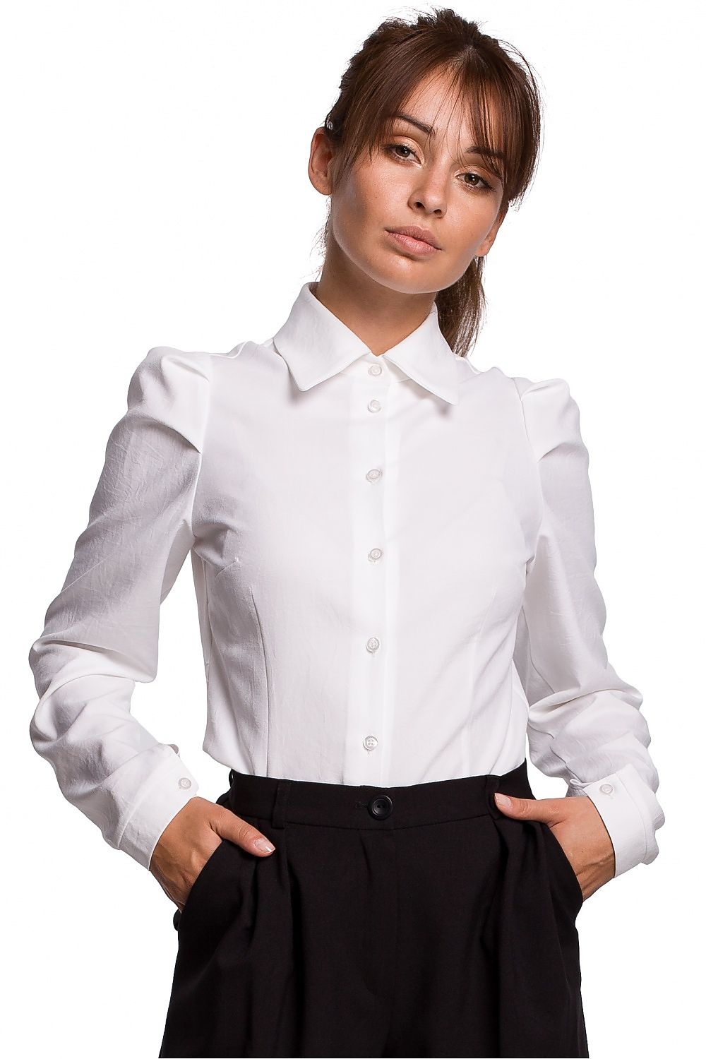 Pleated Sleeve Button-Up Shirt
