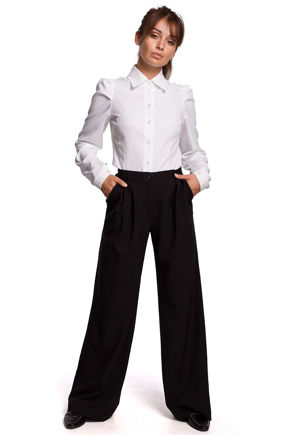 Pleated Sleeve Button-Up Shirt